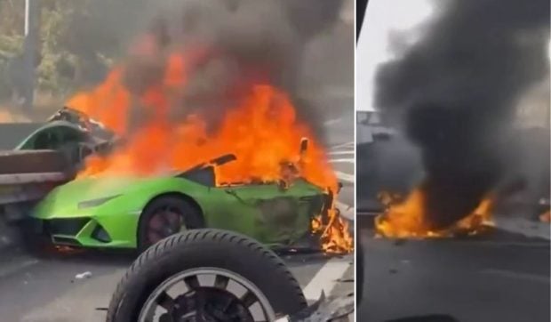 Un tată și fiul lui au murit într-un Lamborghini care a luat foc pe autostradă, lângă Paris